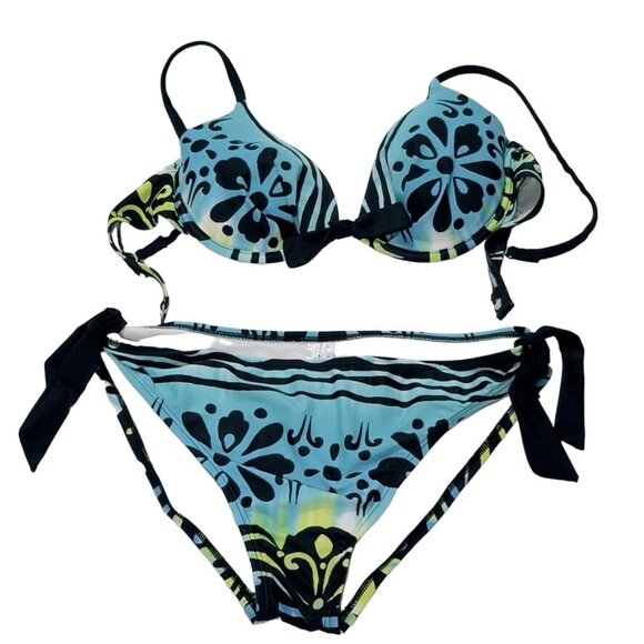 OCEAN DREAM COLLECTION Women's Nylon 2 Piece Blue Green Built-In Bra Size 14 - Picture 4 of 10